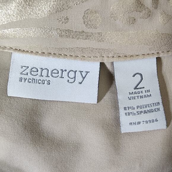 Chico's Zenergy Jacket Animal Print Neema Snap Front Tan Gold Foil Pockets Large - Picture 10 of 12